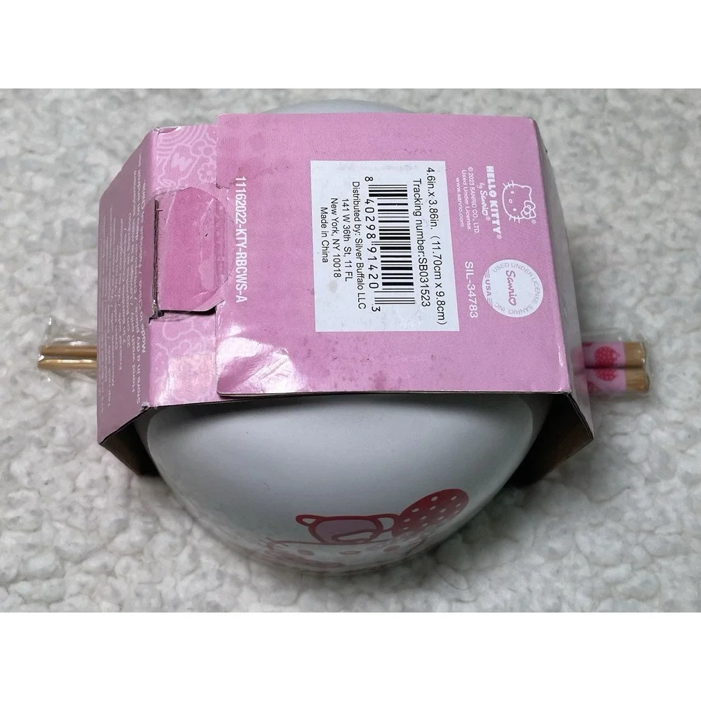 NWT SANRIO HELLO KITTY STRAWBERRY CERAMIC 16 oz RAMEN NOODLE BOWL & CHOPSTICKS